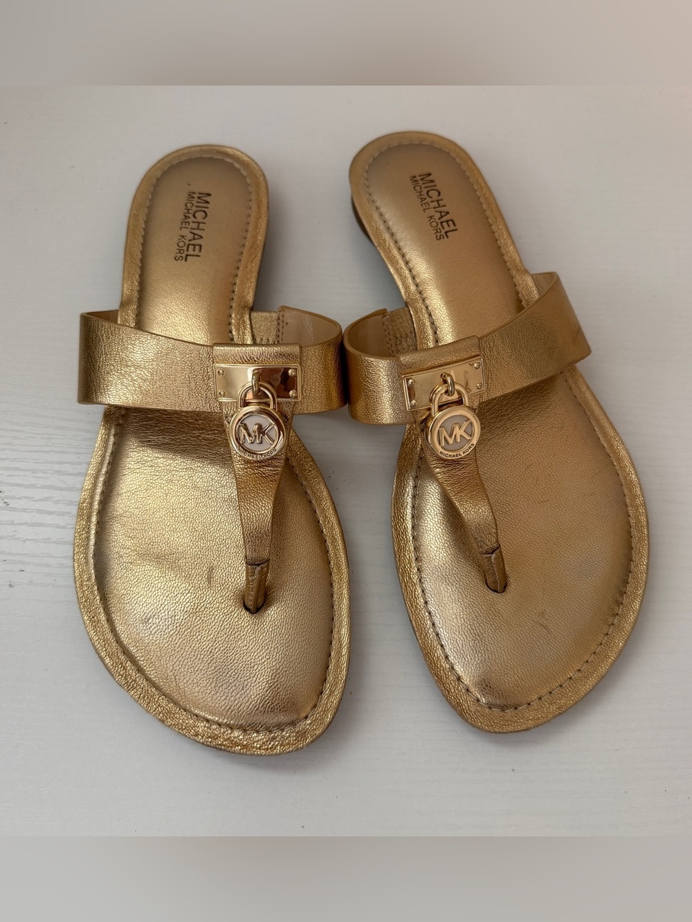 Michael Kors Metallic Gold Logo Thong Sandals - Picture 3 of 4